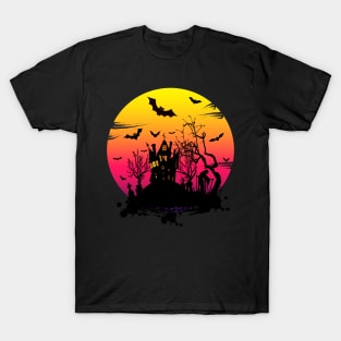 Guest and witch in cemetery for Halloween creepy design T-Shirt